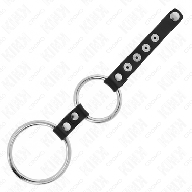 Anello doppio in metallo e pelle collegato, controllo intenso e stile sofisticato